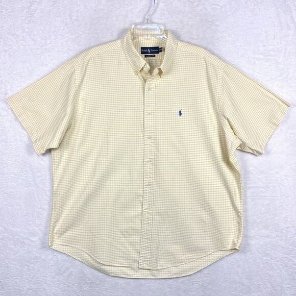 VTG Ralph Lauren Mens XXL White Yellow Windowpane Plaid Blue Pony Preppy Shirt - Picture 2 of 8